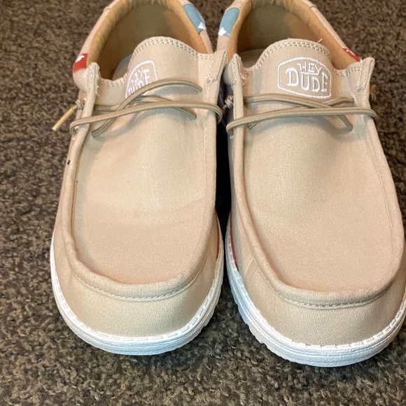 Hey Dude Light Tan Loafers with Color Accents